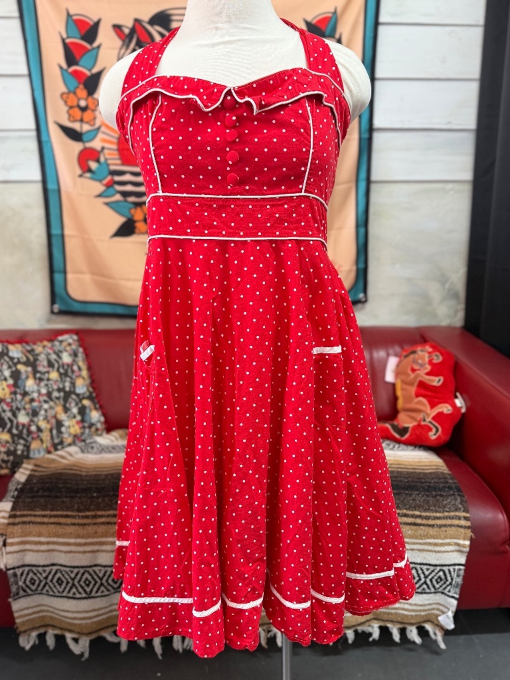 Red and White Polka Dot Hell Bunny Pin Up Dress Sz 3xl